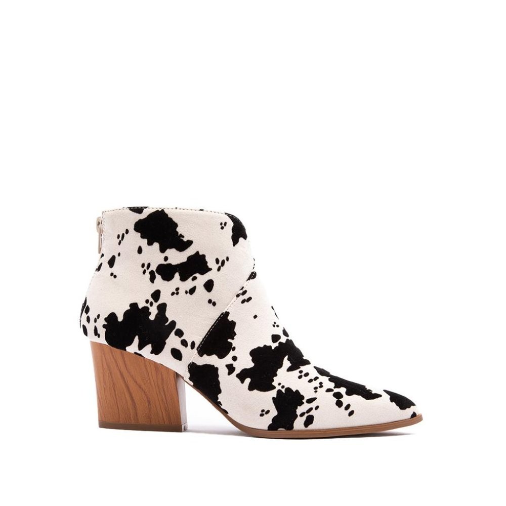SALE! Black Cow Print Western Ankle Boots - Picture 2 of 12